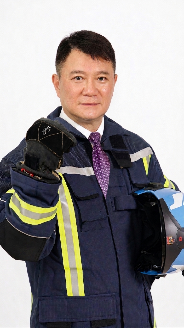 陳泳學穿著救援服裝,展現守護社區的決心